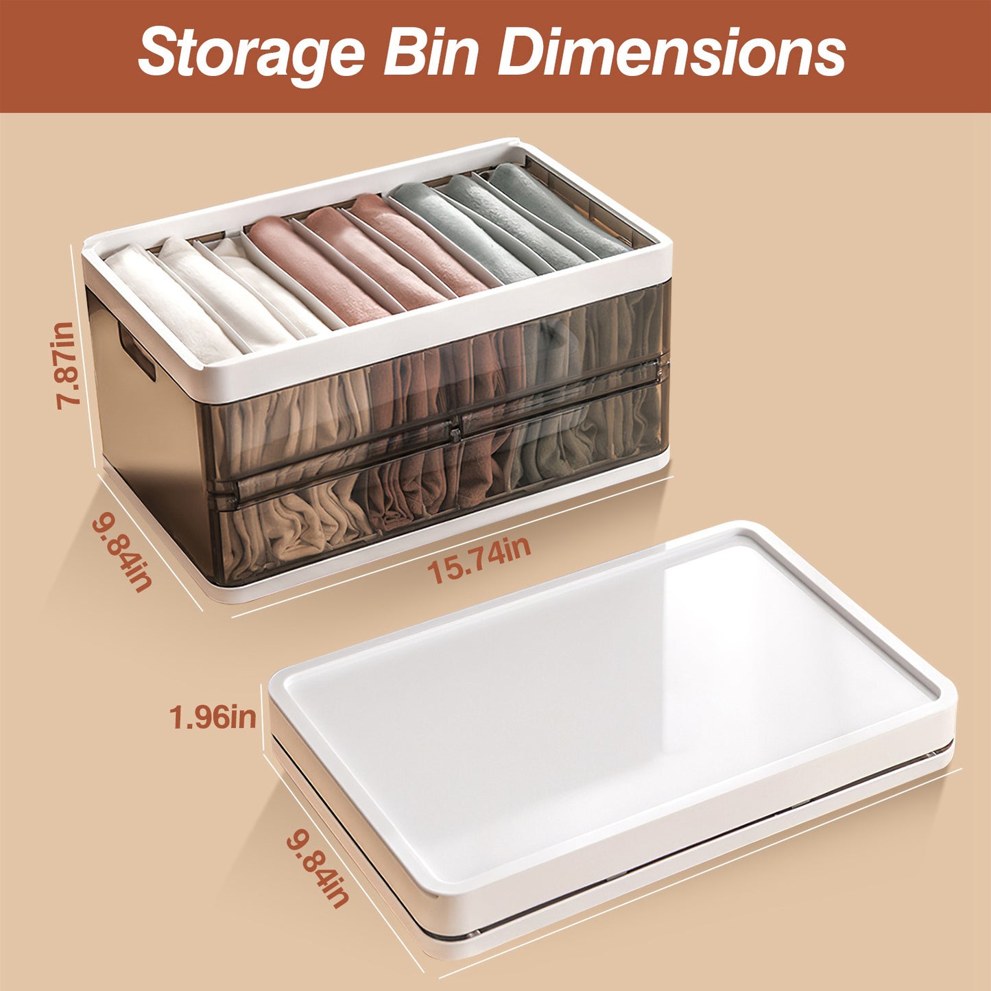 3-Pack Stackable Foldable Plastic Storage Bins with Lids & Dividers – Collapsible Closet, Toy & Clothes Organizer (Dark Brown)