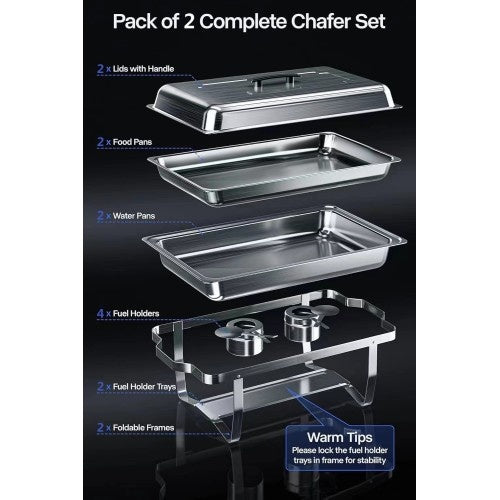 2-Pack Stainless Steel Buffet Food Warmers – Chafing Dish Set for Family, Outdoor Parties, Catering & Events