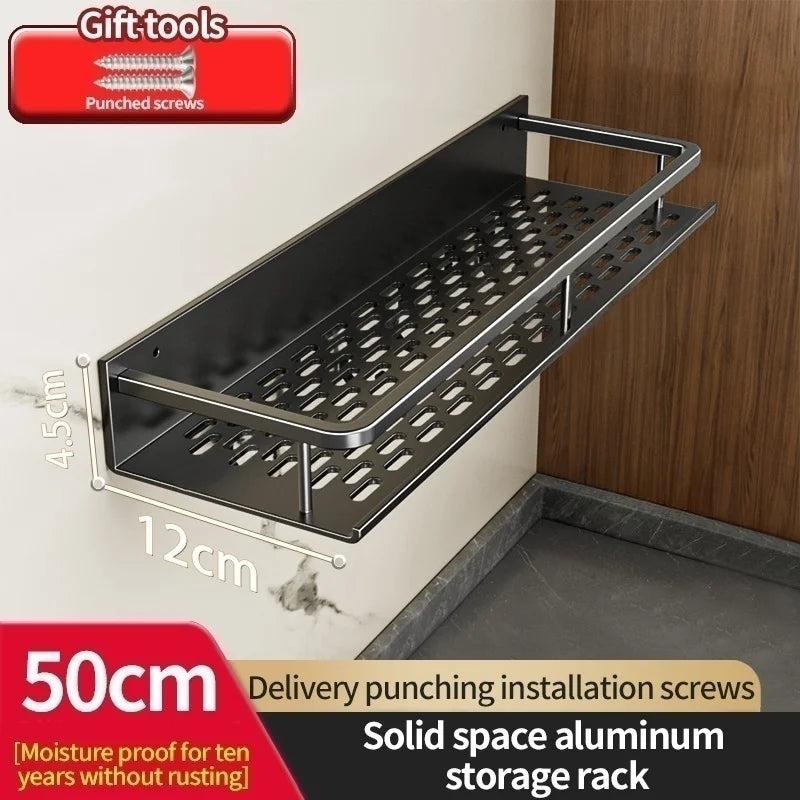 Aluminum Kitchen Shelf Wall Mounted Spice Organizer Rust and Moisture Resistant Bathroom Toiletries Storage Racks