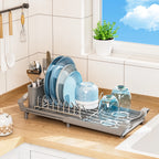 1pc 2in1 Dish organizer,Dish rack for dish drying,Expandable Dish storage rack with knife fork holder,Kitchen organizer storage