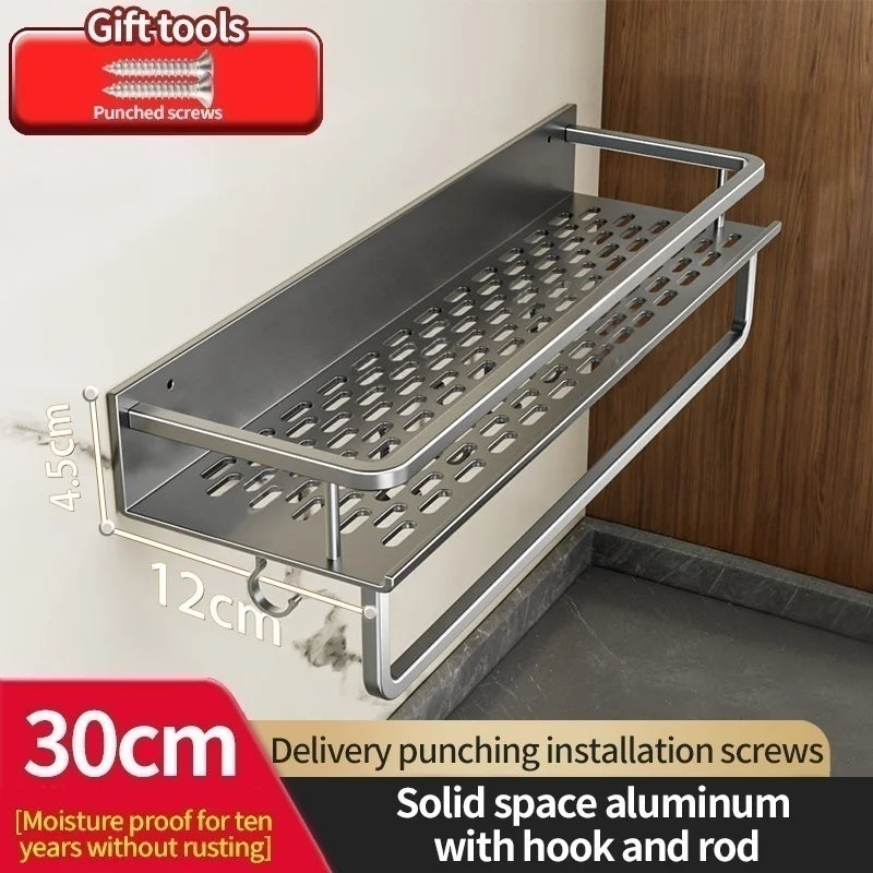Aluminum Kitchen Shelf Wall Mounted Spice Organizer Rust and Moisture Resistant Bathroom Toiletries Storage Racks