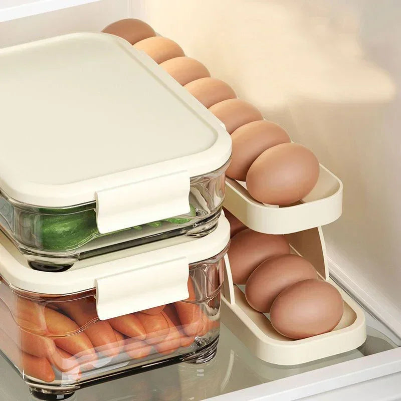 Automatic Scrolling Egg Rack Holder Storage Box Egg Basket Container Organizer Rolldown Refrigerator Egg Dispenser For Kitchen
