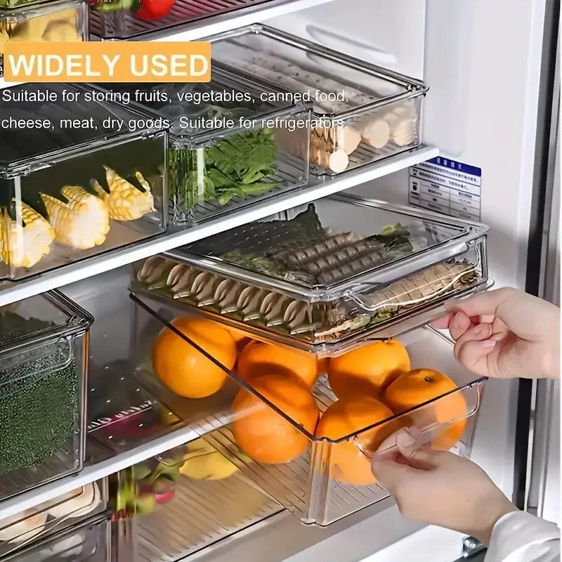 Fridge Organizer Stackable Refrigerator Organizer Bins with Lids Clear Fruit Storage Containers Freezer Pantry Kitchen Organizer