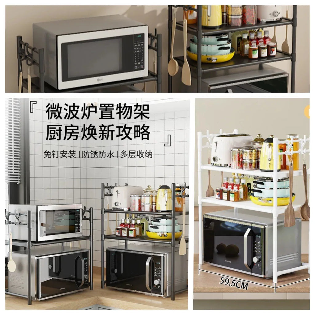White nail-free installation kitchen microwave oven rack oven storage rack pot bowl rack seasoning finishing rack