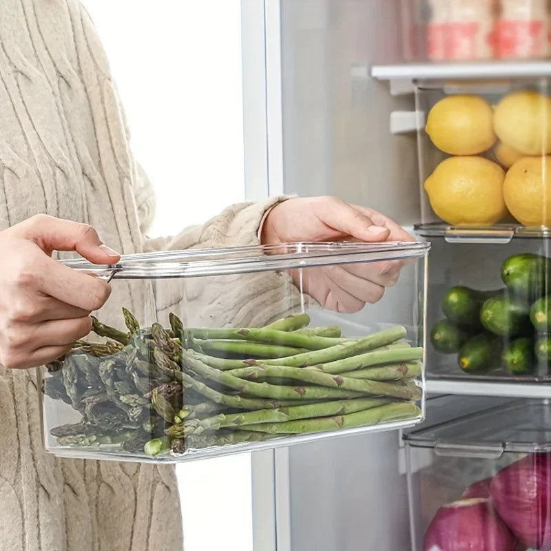 Fridge Organizer Stackable Refrigerator Organizer Bins with Lids Clear Fruit Storage Containers Freezer Pantry Kitchen Organizer