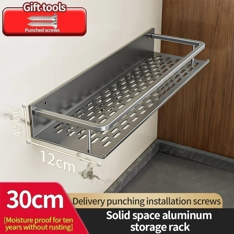 Aluminum Kitchen Shelf Wall Mounted Spice Organizer Rust and Moisture Resistant Bathroom Toiletries Storage Racks