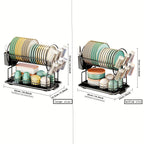 2 tier dish drying rack drain board set tableware drainer Kitchen countertop storage rack cup holder Knife and fork holder