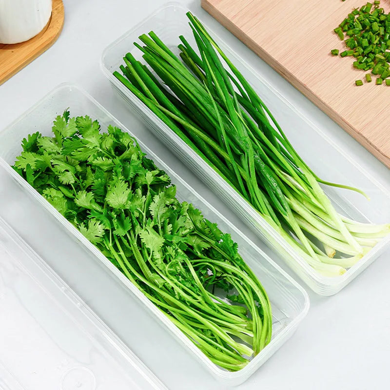 2PCS Fresh Box Refrigerator Storage Boxes Scallions Food Container, fresh-keeping Food Boxes,Transparent Sealed Storage Box