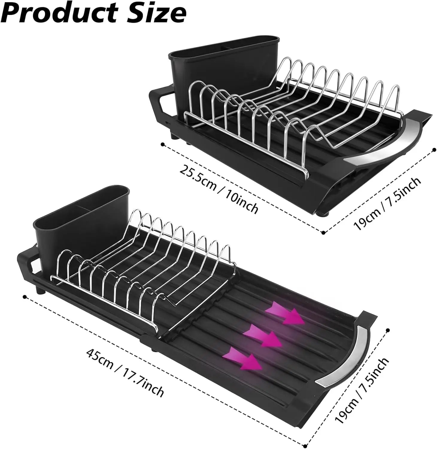 Expandable Dish Drying Rack Dish Racks for Kitchen Counter Adjustable Spout Dish Strainers with Utensil Holder Knife Slots