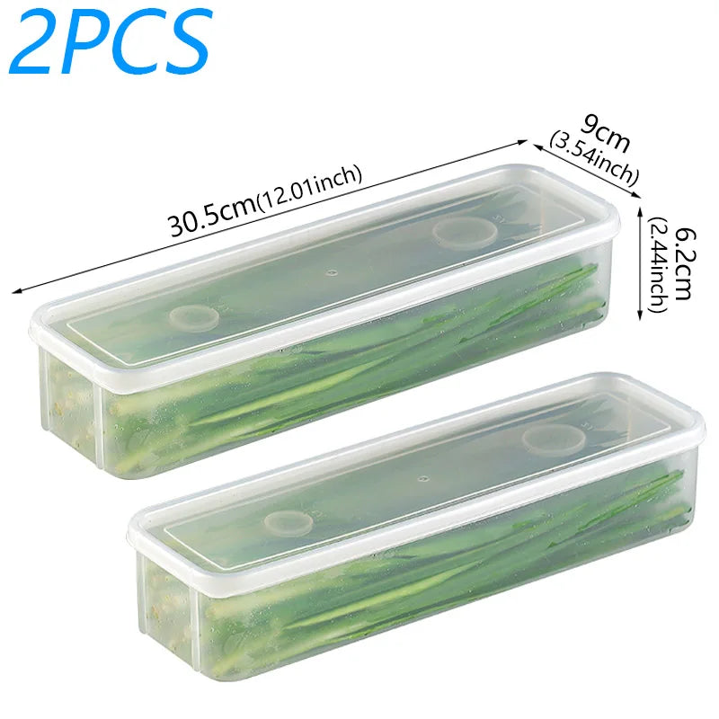 2PCS Fresh Box Refrigerator Storage Boxes Scallions Food Container, fresh-keeping Food Boxes,Transparent Sealed Storage Box