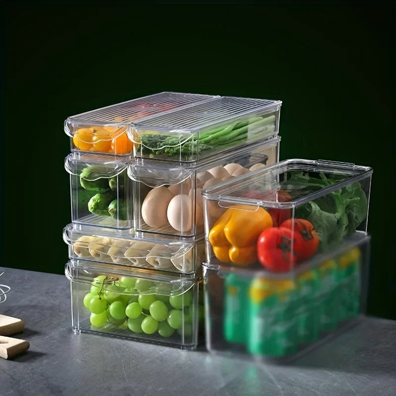 Fridge Organizer Stackable Refrigerator Organizer Bins with Lids Clear Fruit Storage Containers Freezer Pantry Kitchen Organizer