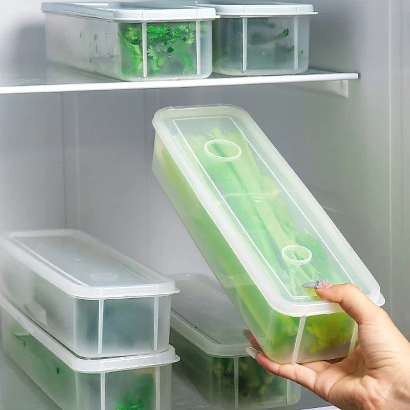 2PCS Fresh Box Refrigerator Storage Boxes Scallions Food Container, fresh-keeping Food Boxes,Transparent Sealed Storage Box