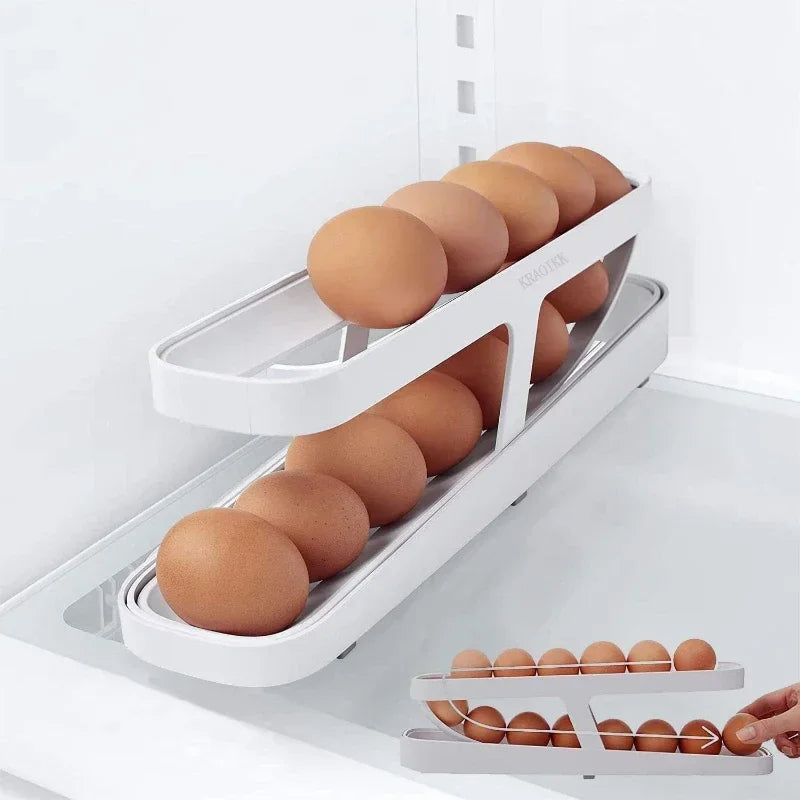Automatic Scrolling Egg Rack Holder Storage Box Egg Basket Container Organizer Rolldown Refrigerator Egg Dispenser For Kitchen