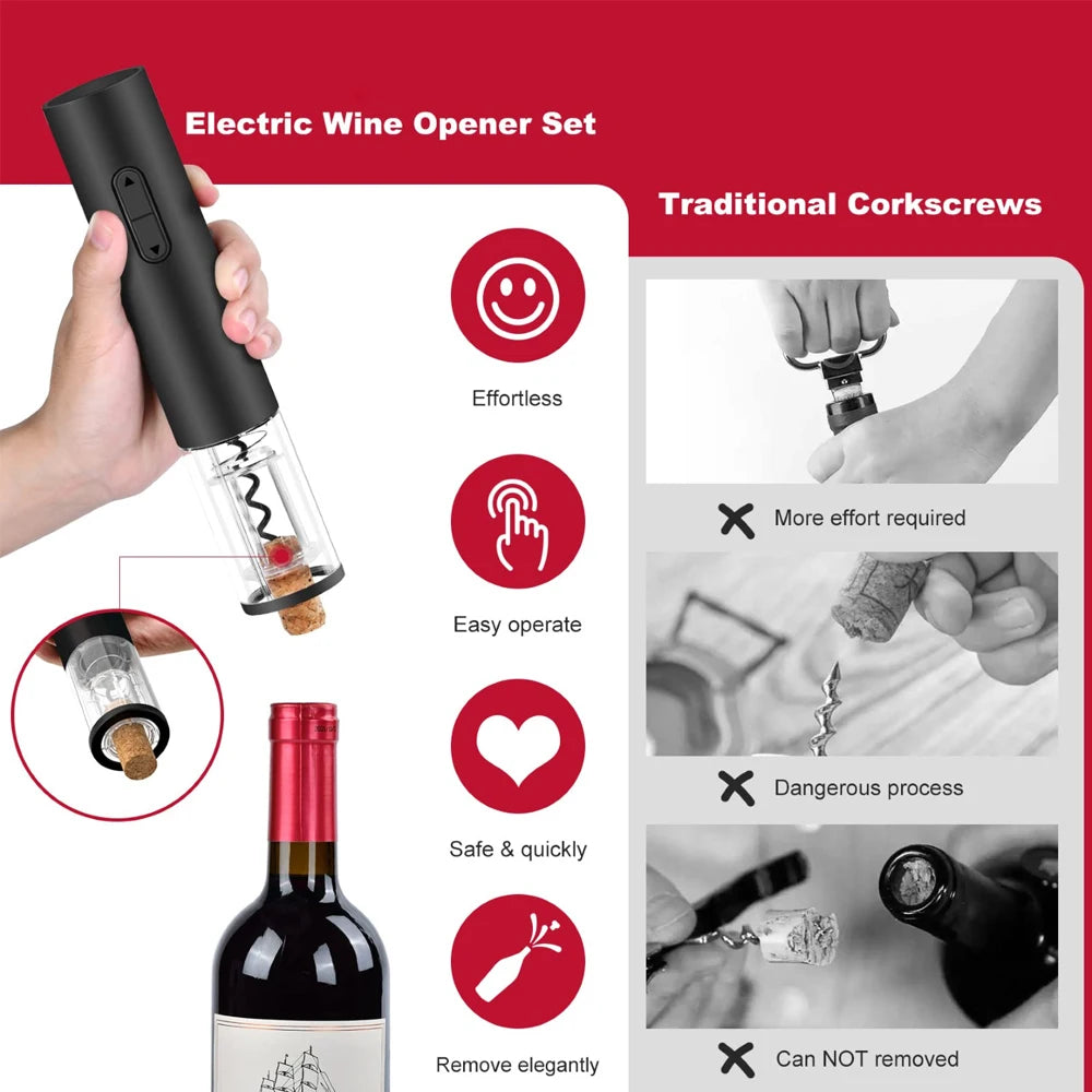 Electric Wine Opener Automatic Red Wine Openers Reusable Corkscrews Foil Cutter For Wine Bottles Kitchen Accessories