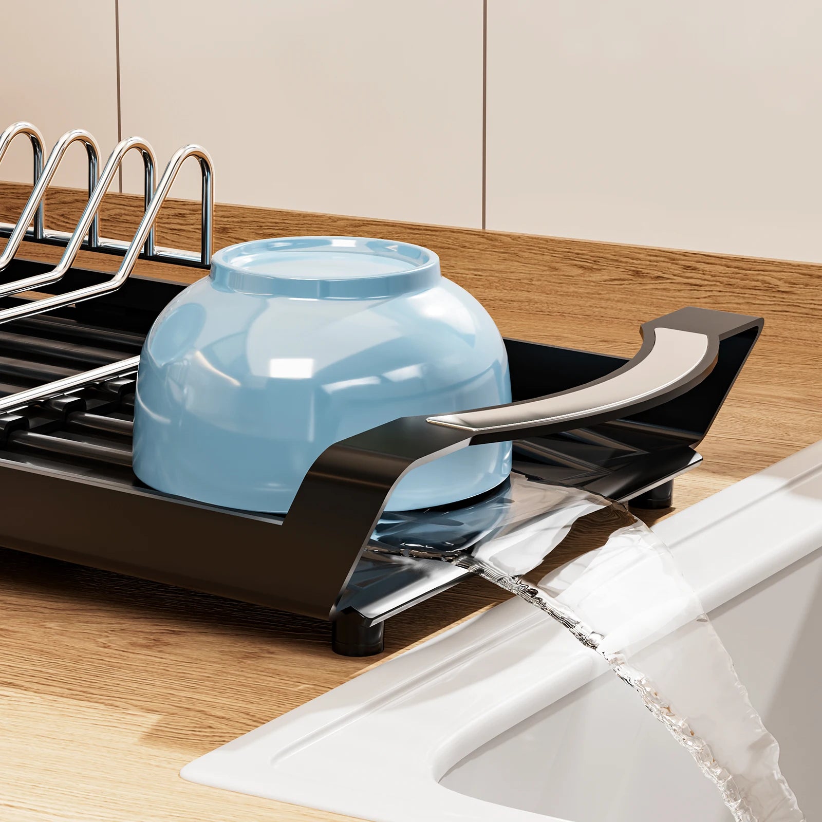 1pc 2in1 Dish organizer,Dish rack for dish drying,Expandable Dish storage rack with knife fork holder,Kitchen organizer storage