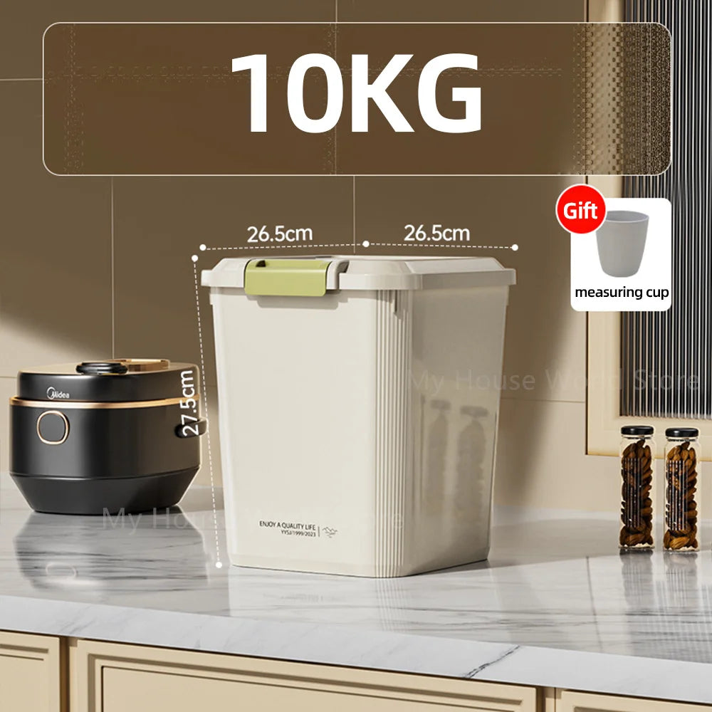 10KG Rice Container Rice Storage Box Sealed Cereal Dispenser with Buckle Insect Proof Grain Pet Food Container Kitchen Organizer