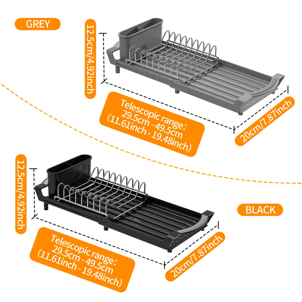 1pc 2in1 Dish organizer,Dish rack for dish drying,Expandable Dish storage rack with knife fork holder,Kitchen organizer storage