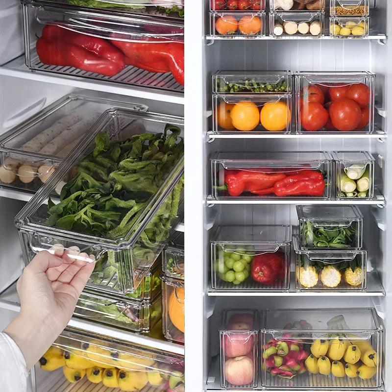Fridge Organizer Stackable Refrigerator Organizer Bins with Lids Clear Fruit Storage Containers Freezer Pantry Kitchen Organizer