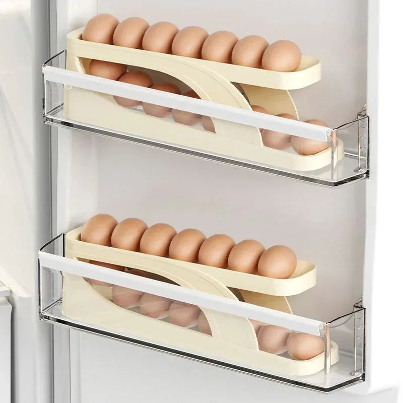 Automatic Scrolling Egg Rack Holder Storage Box Egg Basket Container Organizer Rolldown Refrigerator Egg Dispenser For Kitchen