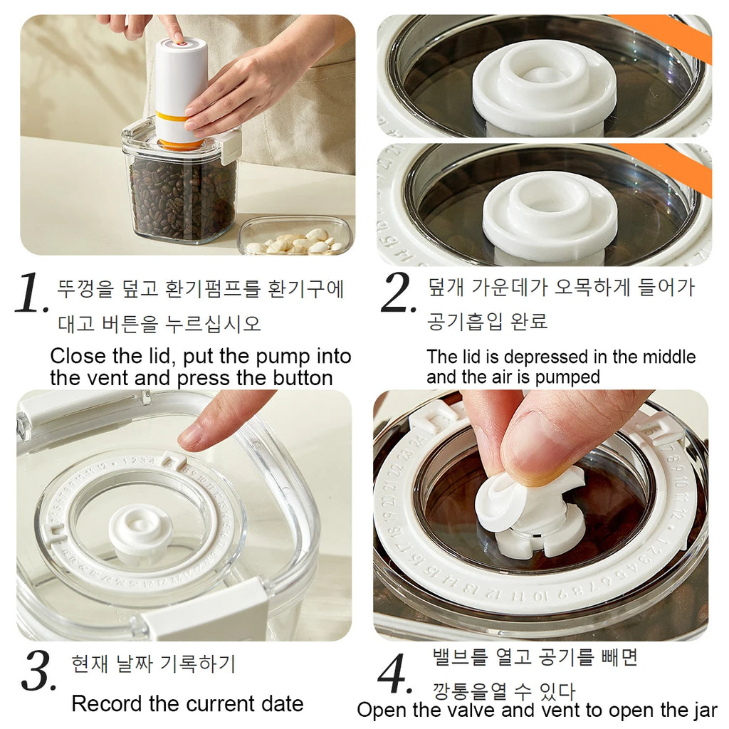 Vacuum Sealed Tank Coffee Beans Vacuum Jar Kitchen Cereals Storage Box Airtight Container Moisture-Proof Sealed Canister for Tea