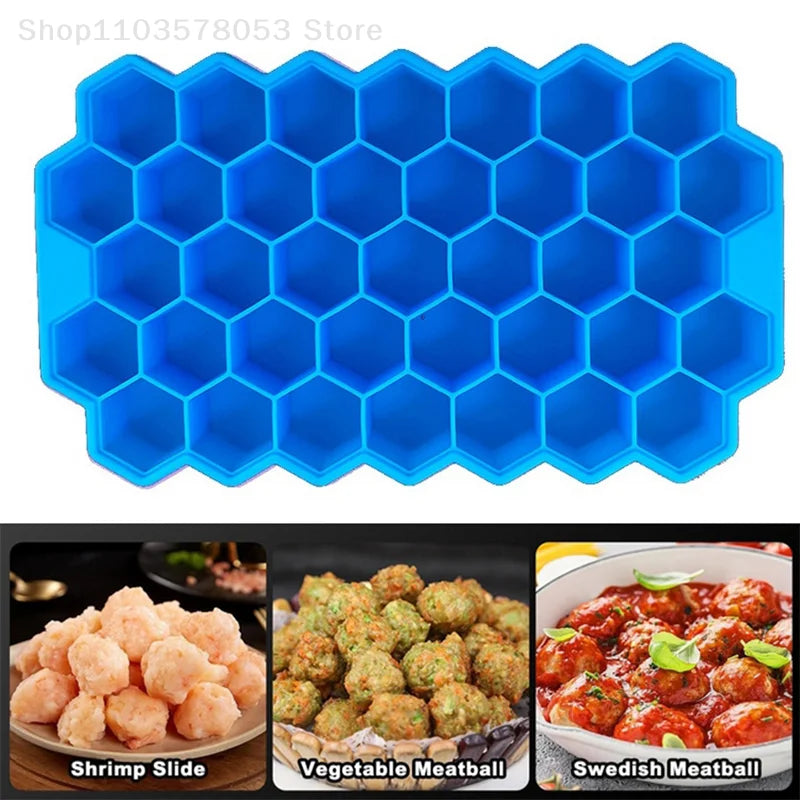 37 Grids Silicone Meatball Mold With Lid Honeycomb Rice Ball Maker Fish Balls Beef Balls Mold Meat Tools Kitchen Accessories