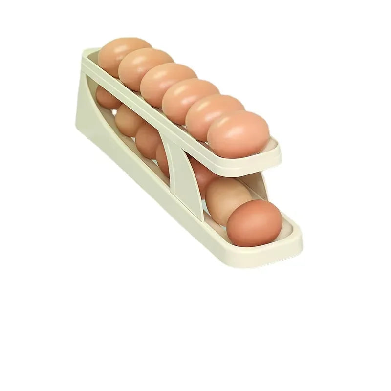 Automatic Scrolling Egg Rack Holder Storage Box Egg Basket Container Organizer Rolldown Refrigerator Egg Dispenser For Kitchen