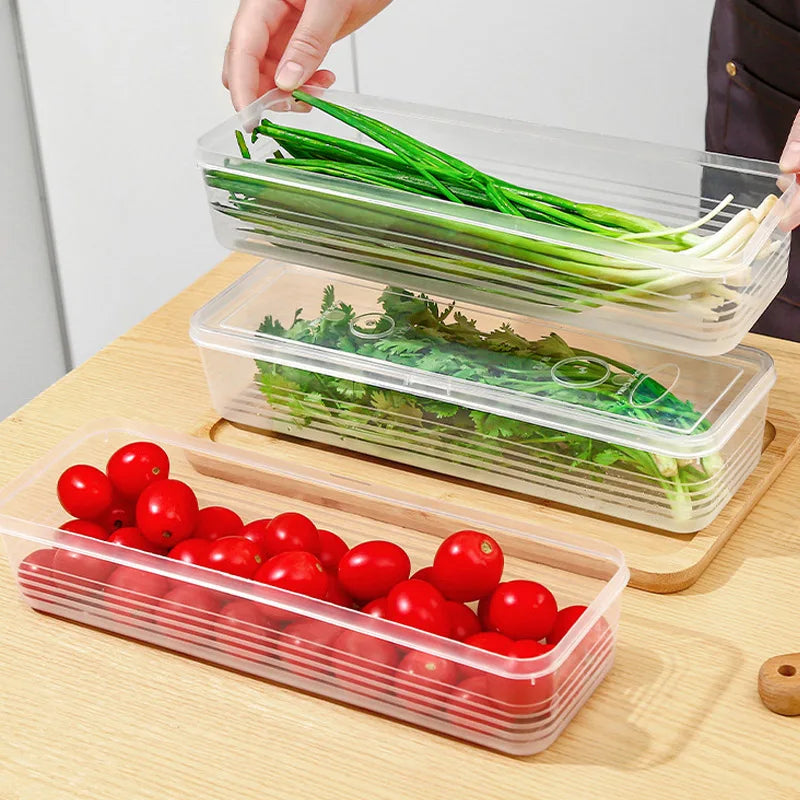 2PCS Fresh Box Refrigerator Storage Boxes Scallions Food Container, fresh-keeping Food Boxes,Transparent Sealed Storage Box