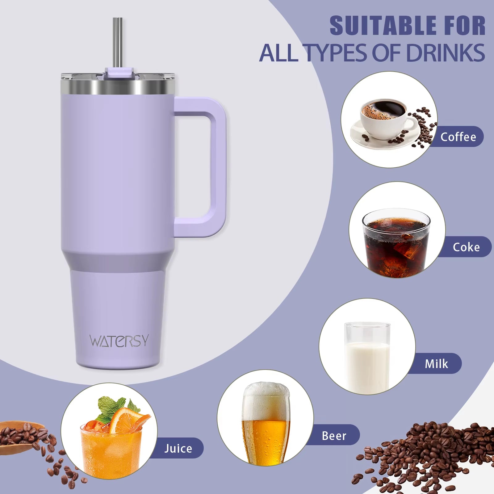 30/40Oz Tumbler with Handle and Straw Large Capacity Stainless Steel Thermal Cup for Coffee Double Vacuum Insulated Mug